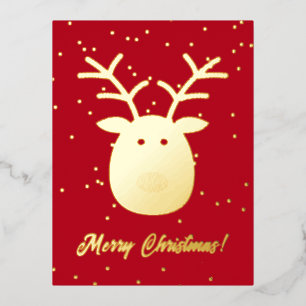 Cute Rudolph the reindeer Christmas Foil Holiday Postcard
