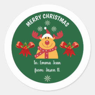 Cute Rudolph the Reindeer Merry Christmas To From  Classic Round Sticker