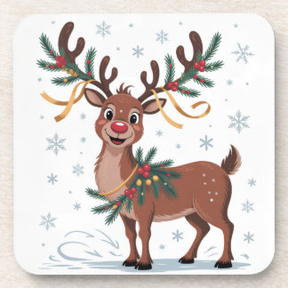 Cute Rudolph with Gold Accents Coaster