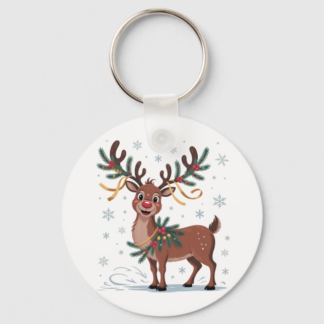 Cute Rudolph with Gold Accents Key Ring (Front)