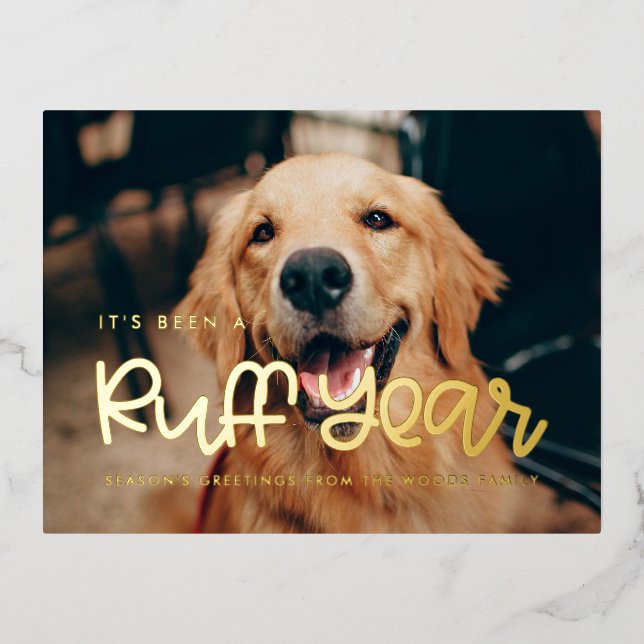 Cute Ruff Year Dog photo Foil Holiday Postcard (Front)