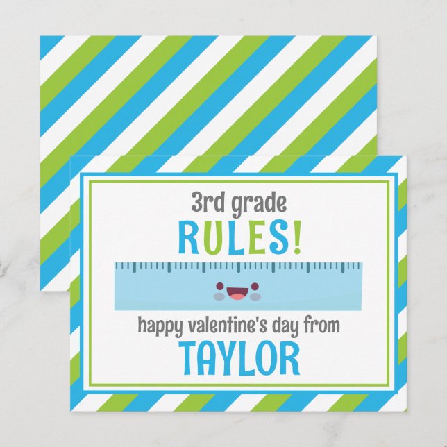 Cute Ruler Valentine's Classroom Cards (Front/Back)