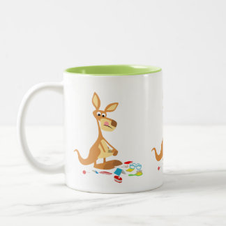 Cute Rummaging Cartoon Kangaroo Two-Tone Coffee Mug