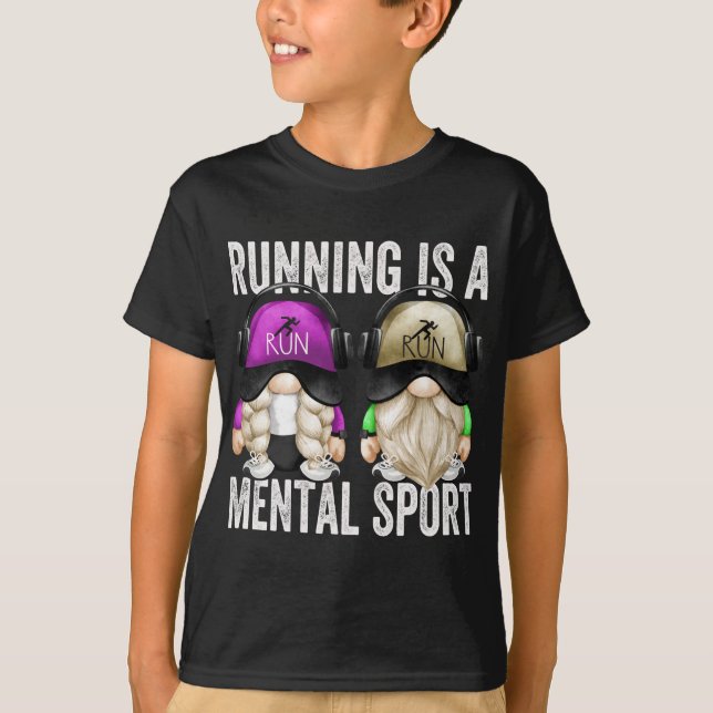 Cute Runners Gnome Couple Funny Running Is A Menta T-Shirt (Front)
