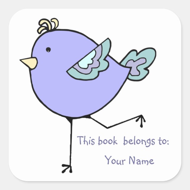 Cute Running Bird This book belongs to  Bookplate Square Sticker (Front)