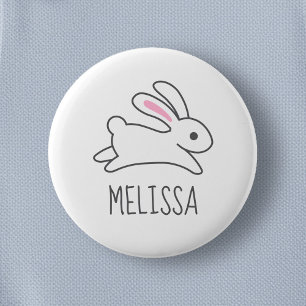 Cute Running Bunny Rabbit Custom Name 6 Cm Round Badge