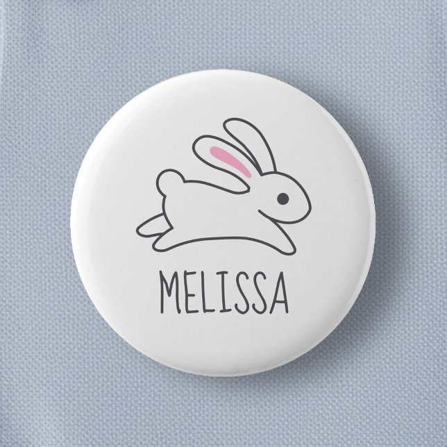 Cute Running Bunny Rabbit Custom Name 6 Cm Round Badge (Creator Uploaded)