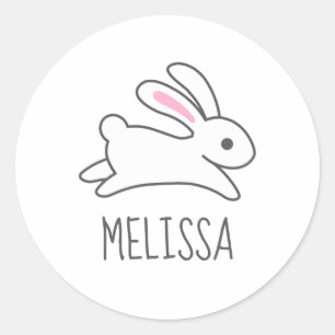 Cute Running Bunny Rabbit Custom Name Classic Round Sticker