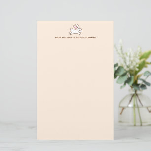 Cute Running Bunny Rabbit Custom Text Beige Stationery