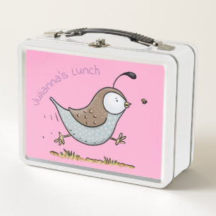 Cute running californian quail cartoon metal lunch box