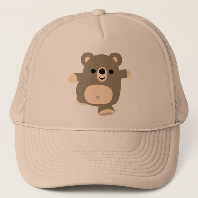 Cute Running Cartoon Bear Trucker Hat (Front)