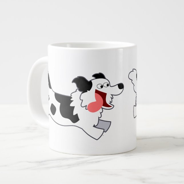 Cute Running Cartoon Border Collie Jumbo Mug (Front Left)