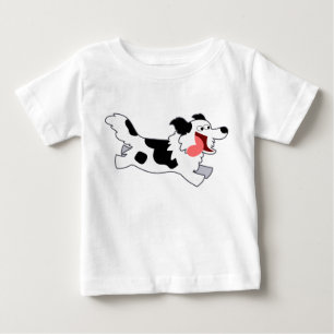 Cute Running Cartoon Border Collie Kids T-Shirt