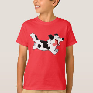 Cute Running Cartoon Border Collie Kids T-Shirt