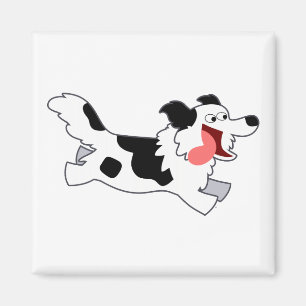 Cute Running Cartoon Border Collie Magnet