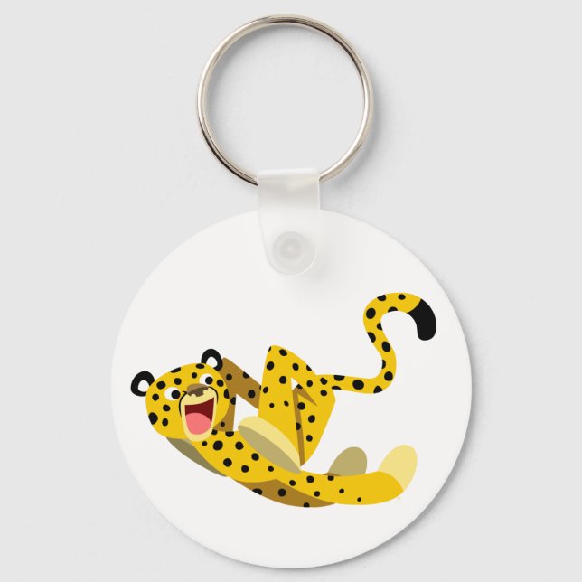 Cute Running Cartoon Cheetah Key Ring (Front)