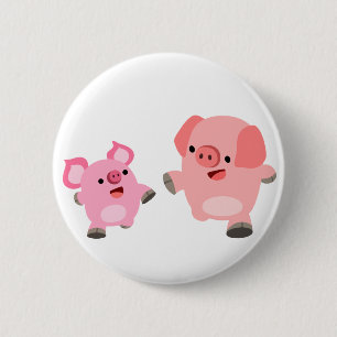 Cute Running Cartoon Pigs Button Badge