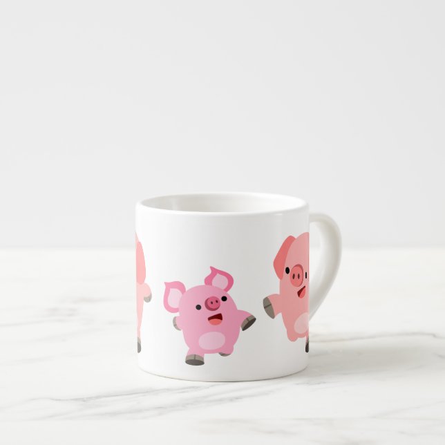 Cute Running Cartoon Pigs Espresso Cup (Front Right)
