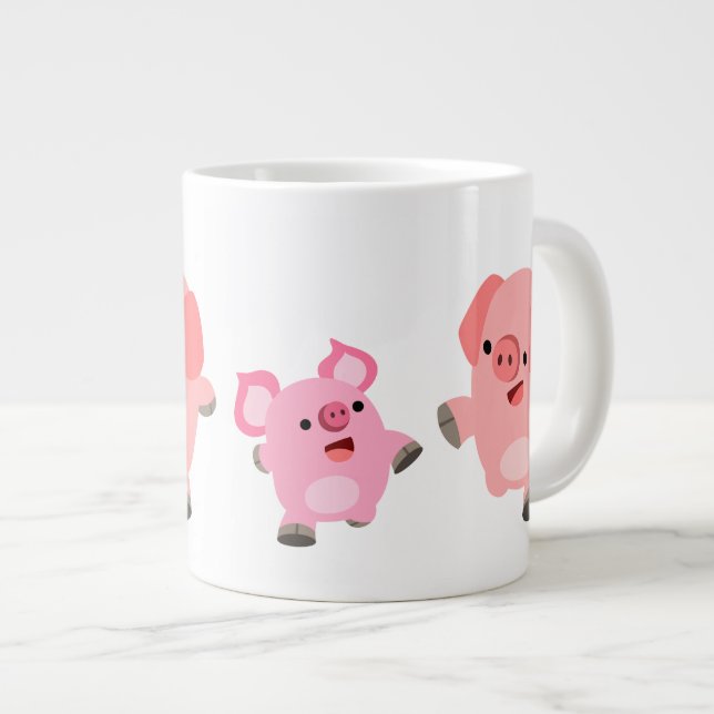Cute Running Cartoon Pigs Large Coffee Mug (Front Right)