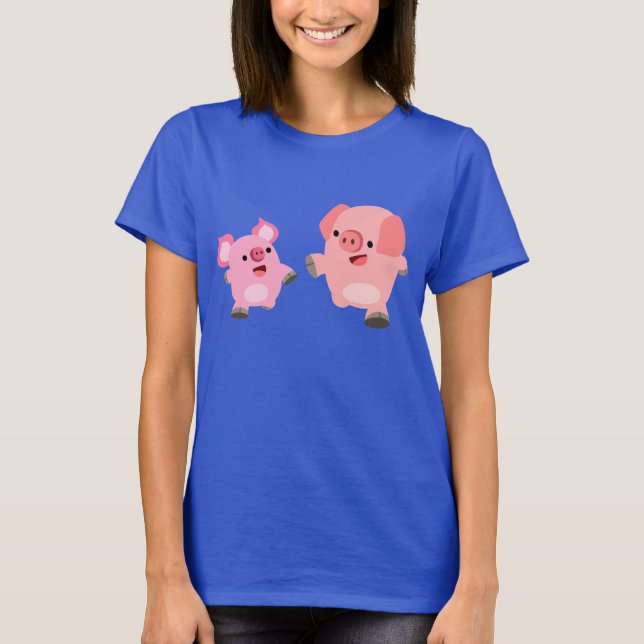 Cute Running Cartoon Pigs Women T-Shirt (Front)