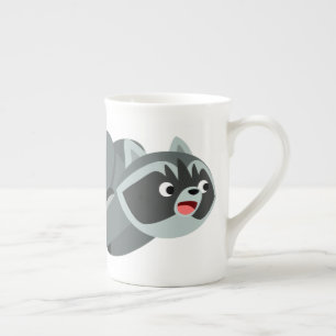 Cute Running Cartoon Racoon Bone China Mug