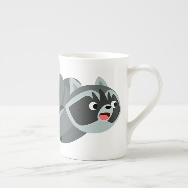 Cute Running Cartoon Racoon Bone China Mug (Right)