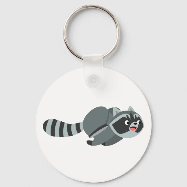 Cute Running Cartoon Racoon Key Ring (Front)
