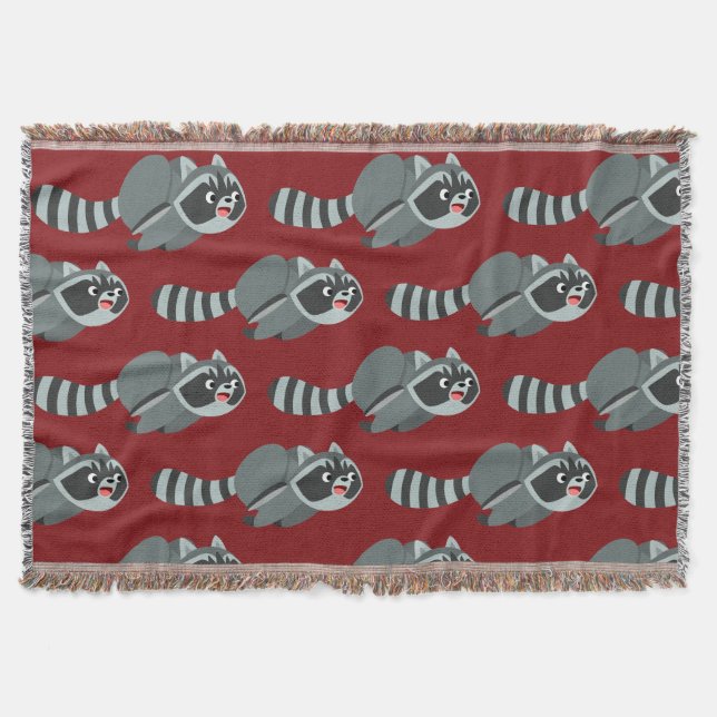 Cute Running Cartoon Racoon Throw Blanket (Front)