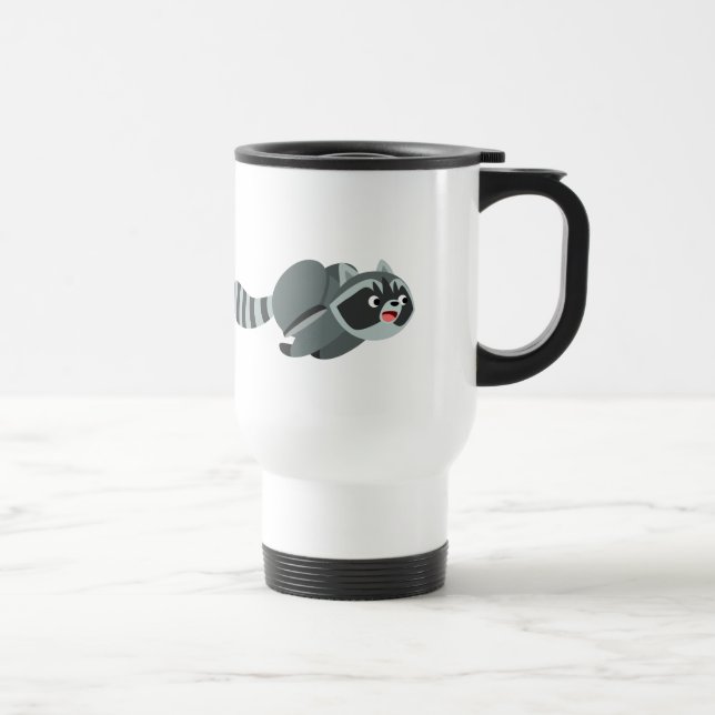 Cute Running Cartoon Racoon Travel Mug (Right)