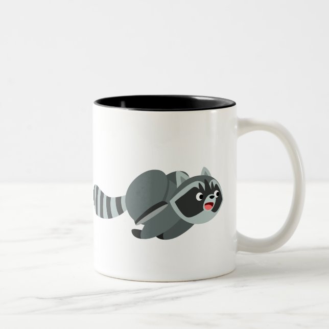 Cute Running Cartoon Racoon Two-Tone Coffee Mug (Right)