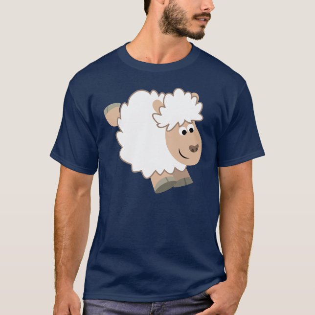 Cute Running Cartoon Sheep T-Shirt (Front)