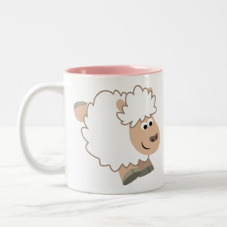 Cute Running Cartoon Sheep Two-Tone Coffee Mug