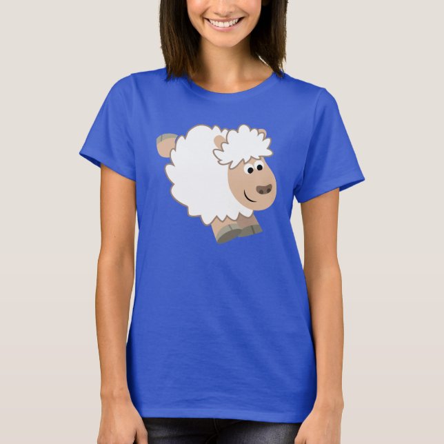 Cute Running Cartoon Sheep Women T-Shirt (Front)