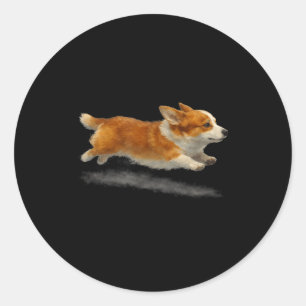 Cute running dog funny corgi running art meme classic round sticker