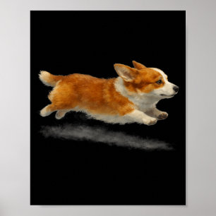Cute running dog funny corgi running art meme poster