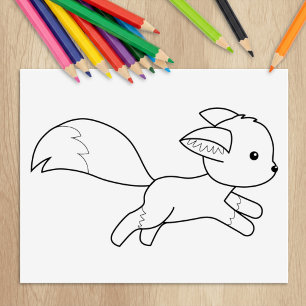 Cute Running Fox Colouring Page Rubber Stamp