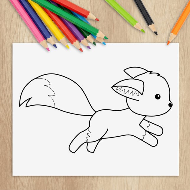 Cute Running Fox Colouring Page Rubber Stamp (Creator Uploaded)