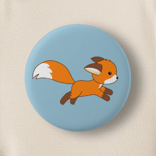 Cute Running Fox on Blue 6 Cm Round Badge
