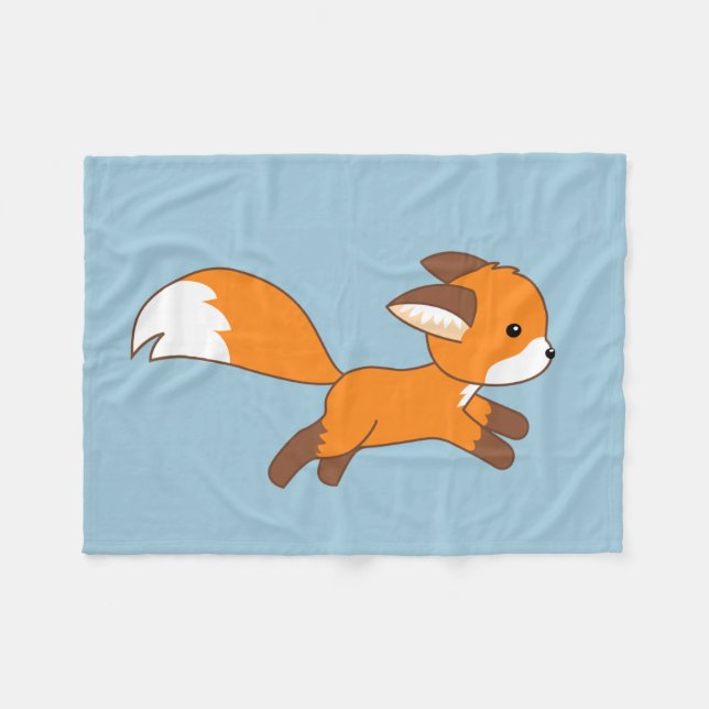 Cute Running Fox on Blue Fleece Blanket (Front (Horizontal))