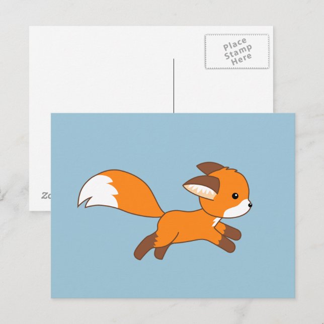 Cute Running Fox on Blue Postcard (Front/Back)