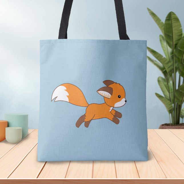 Cute Running Fox on Blue Tote Bag (Creator Uploaded)
