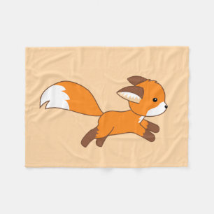 Cute Running Fox on Cream Fleece Blanket