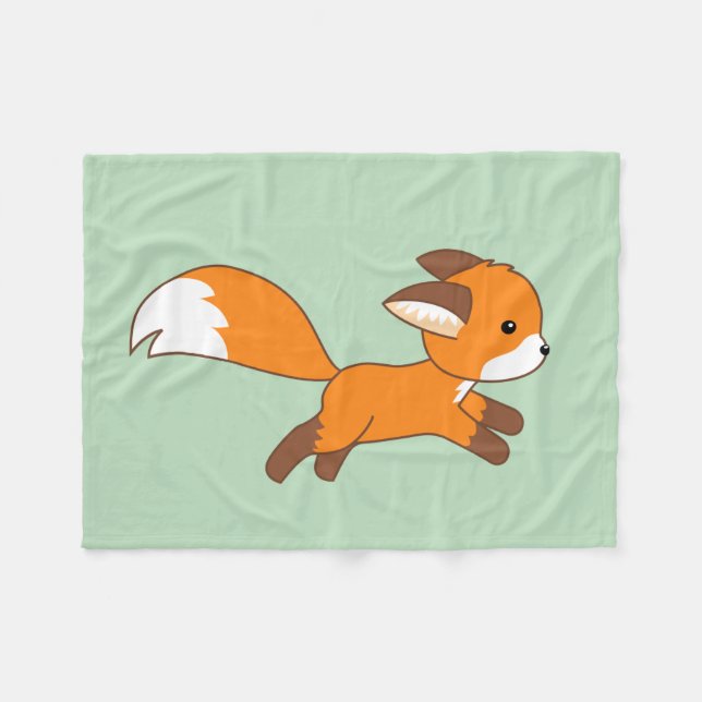 Cute Running Fox on Green Fleece Blanket (Front (Horizontal))