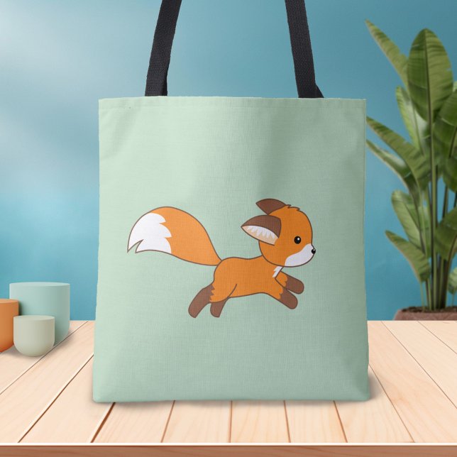 Cute Running Fox on Green Tote Bag (Creator Uploaded)