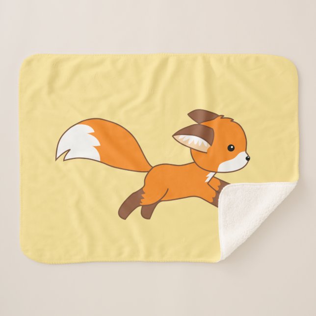 Cute Running Fox on Yellow Sherpa Blanket (Front (Horizontal))