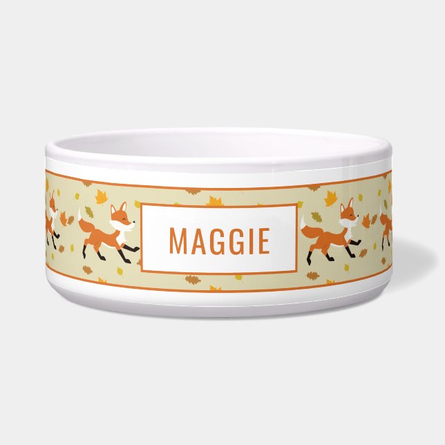 Cute Running Fox With Autumn Leaves & Name (Front)