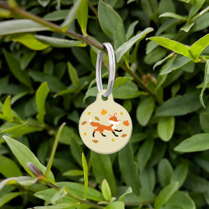 Cute Running Fox With Autumn Leaves & Pet's Info Pet Tag