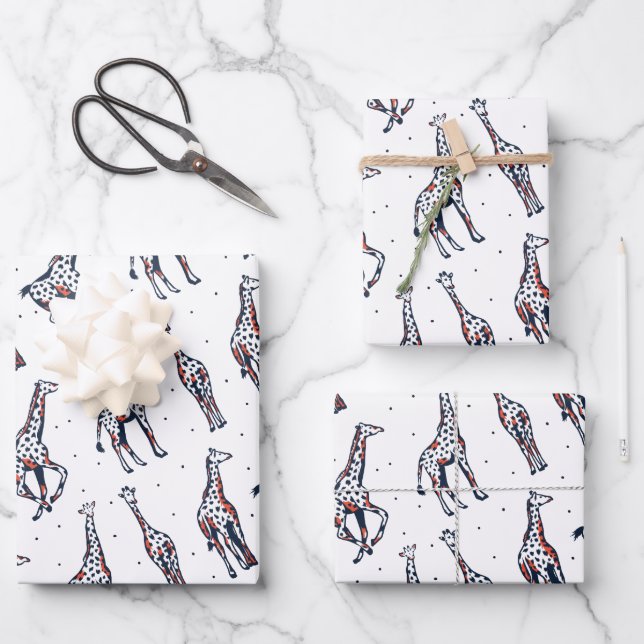 Cute Running Giraffe Safari Pattern Wrapping Paper Sheet (Front)