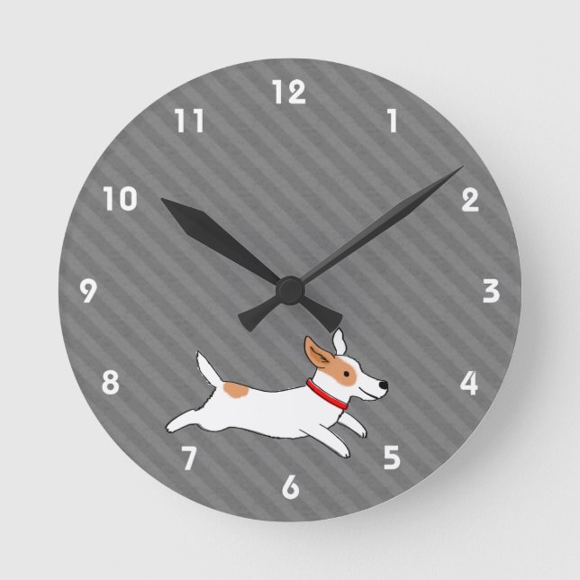 Cute Running Jack Russell Terrier Cartoon Dog Round Clock (Front)