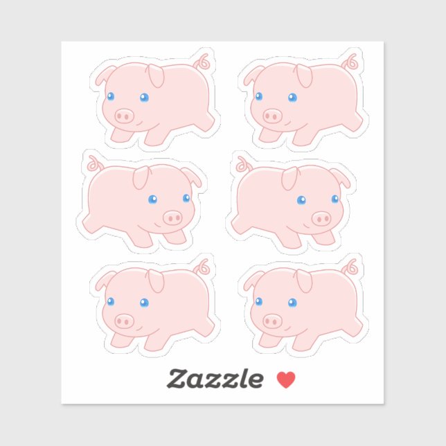Cute Running Pig Piglet, Set of 6 (Sheet)